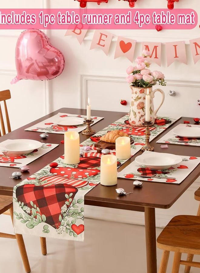 Multiwins Eucalyptus Hearts Valentine's Day Table Runner 13"x72" & 4 Pcs 12"x18" Placemats Sets with 12 Heart Balloons, Love Letter Balloons, Stickers & Blowing Straw for Home Party Decor - Image 3