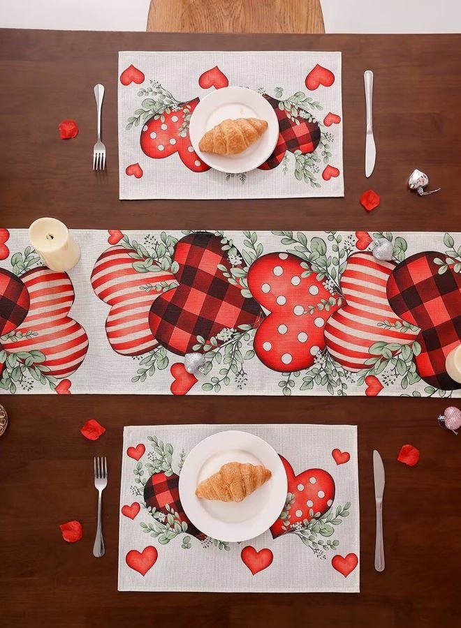 Multiwins Eucalyptus Hearts Valentine's Day Table Runner 13"x72" & 4 Pcs 12"x18" Placemats Sets with 12 Heart Balloons, Love Letter Balloons, Stickers & Blowing Straw for Home Party Decor - Image 5