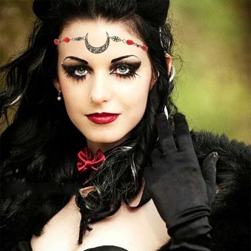 Obmyec Boho Head Chain Moon Headpieces Rhinestone Hair Chains Wedding Hair Accessories for Women and Girls (Red) - Image 2