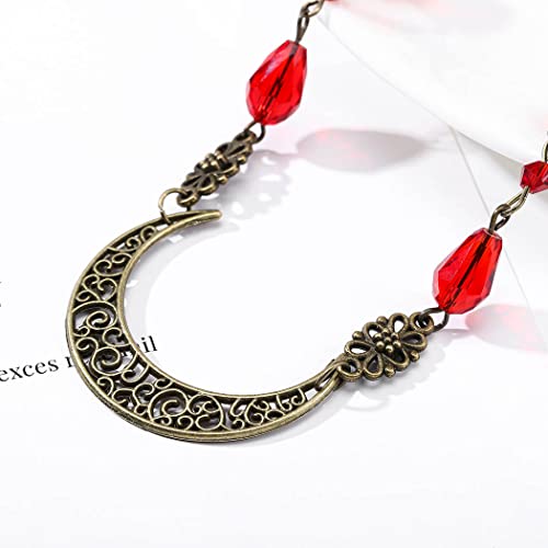 Obmyec Boho Head Chain Moon Headpieces Rhinestone Hair Chains Wedding Hair Accessories for Women and Girls (Red) - Image 3
