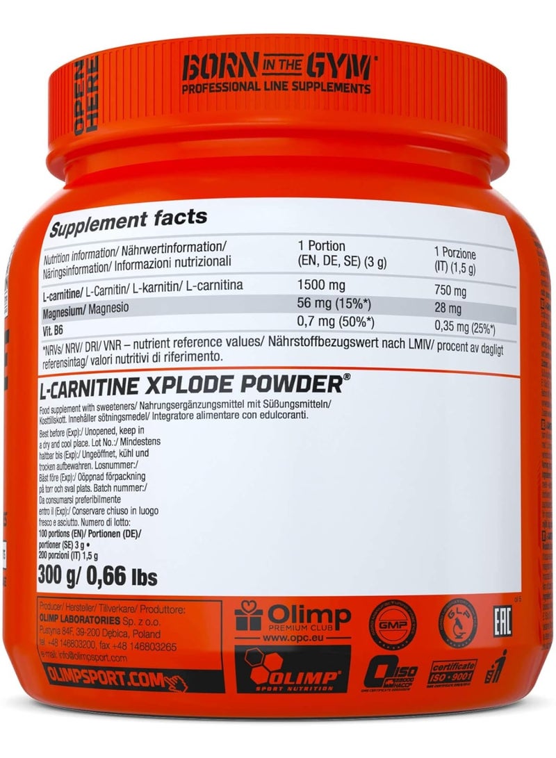أولمب مسحوق إل-كارنيتين إكسبلود مع المغنيسيوم وفيتامين ب6 - بنكهة البرتقال، 300 غرام | مكمل غذائي للأحماض الأمينية قبل التمرين - Image 3
