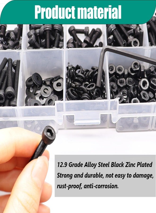 Taiss 380PCS M4 Screw Kit,Hex Socket Head Cap Screws Assortment with Nuts/Washers/Hex Wrench M4x6/8/12/16/20/30mm,12.9 Grade Alloy Steel Black Zinc Plated Small Metric Screws,M4 Bolts - Image 4