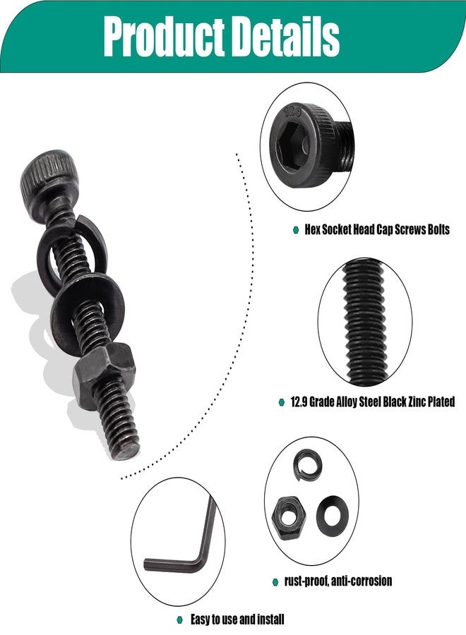 Taiss 380PCS M4 Screw Kit,Hex Socket Head Cap Screws Assortment with Nuts/Washers/Hex Wrench M4x6/8/12/16/20/30mm,12.9 Grade Alloy Steel Black Zinc Plated Small Metric Screws,M4 Bolts - Image 3