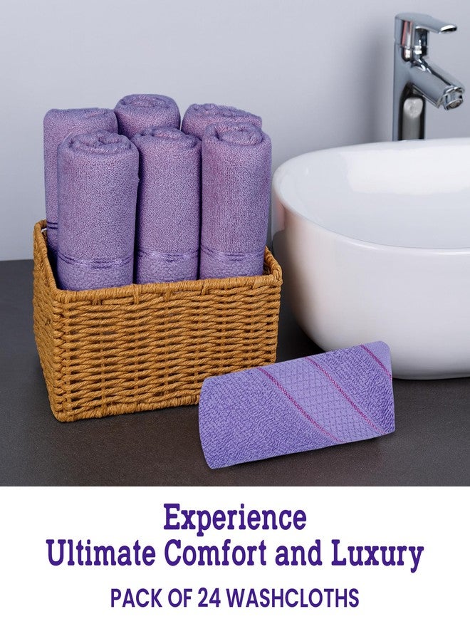 Casa Lino Face Towels & Body Wash Cloths for Showering - 100% Cotton Wash Cloths for Bathroom - Highly Absorbent & Quick Drying Washcloth Set - Cotton Washcloths 24 Pack (12" x 12") - Purple - Image 2