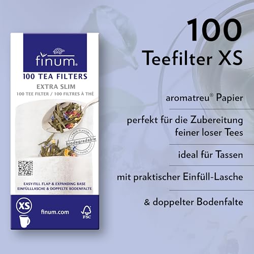 Finum Disposable Paper Tea Filter Bags for Loose Tea, White, Extra Slim, 100 Count - Image 3