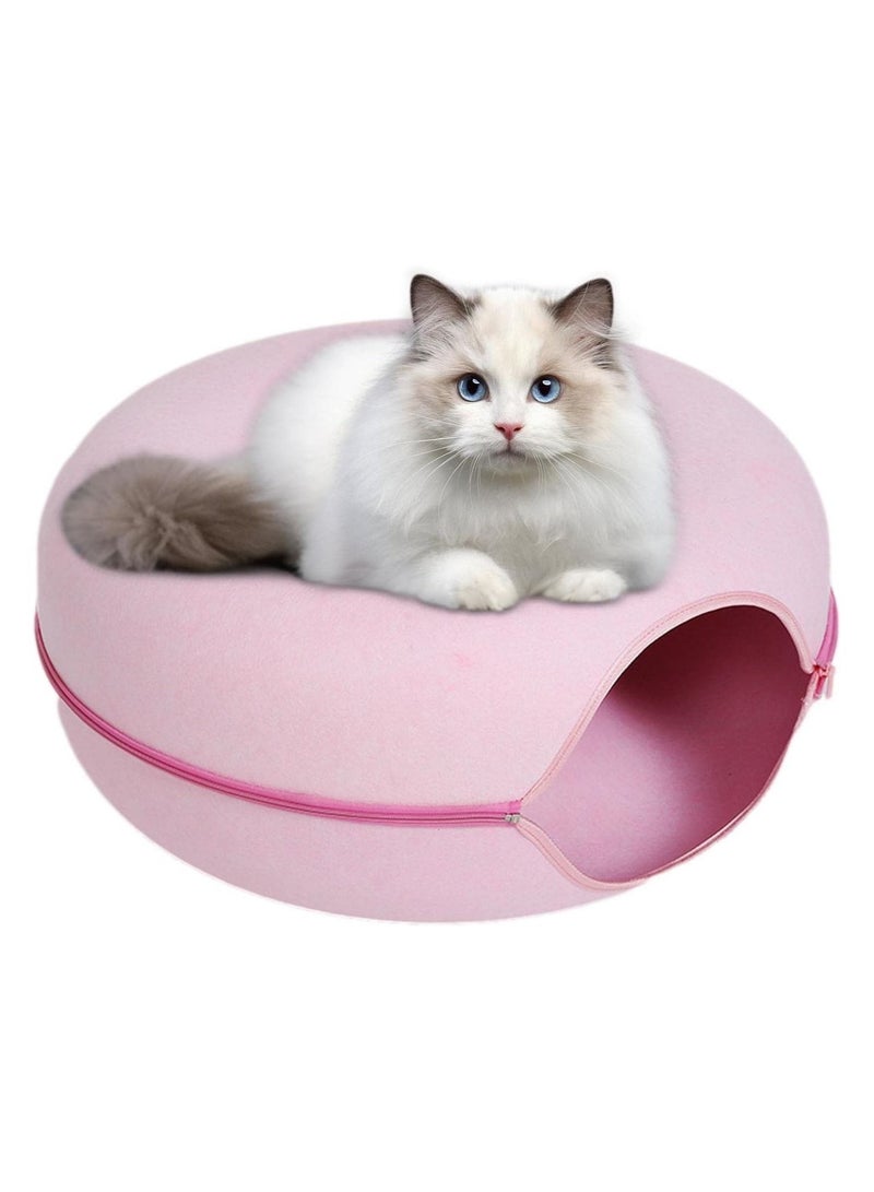 Generic 20In Cat Tunnel Bed for Indoor Cats,Removable Cat Nest,Indoor cat Hideout,Round Donut Felt Pet Nest,Semi-Closed Washable Cat Tunnel Nest, for All Dogs Cats(Pink, 50CM)  - Image 2