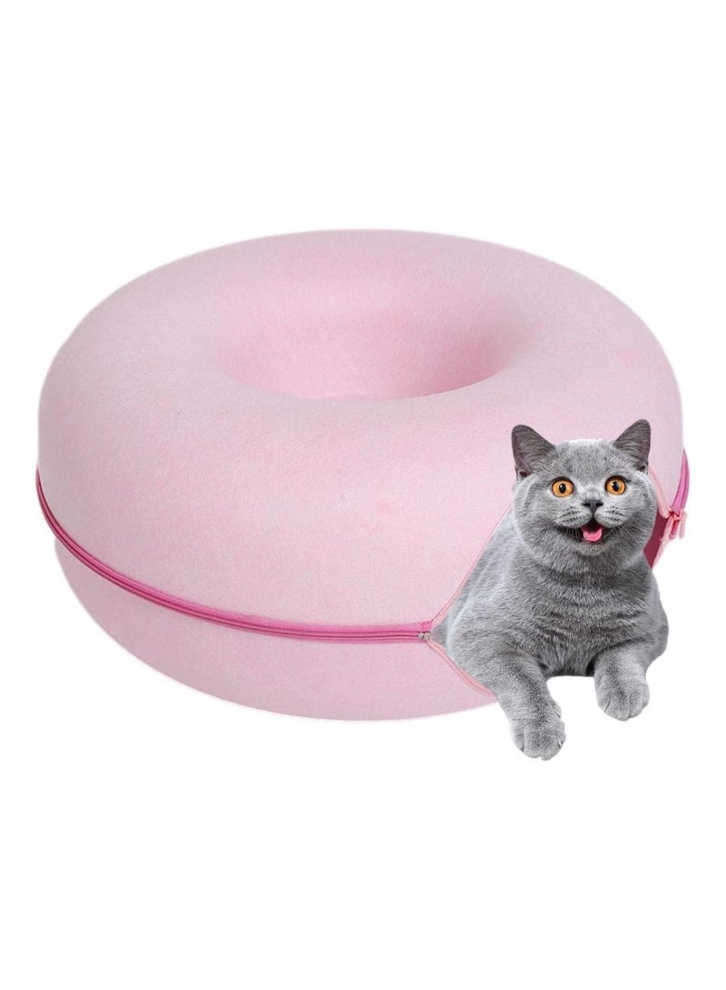Generic 20In Cat Tunnel Bed for Indoor Cats,Removable Cat Nest,Indoor cat Hideout,Round Donut Felt Pet Nest,Semi-Closed Washable Cat Tunnel Nest, for All Dogs Cats(Pink, 50CM)  - Image 1