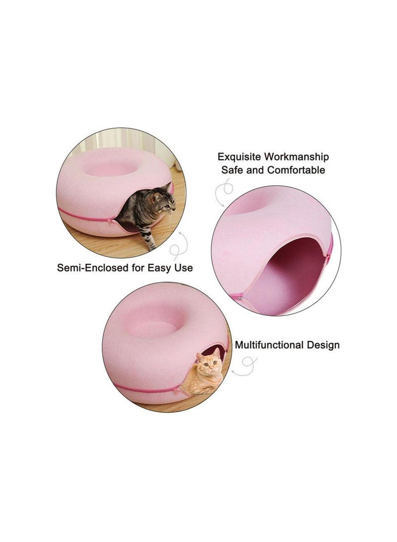 Generic 20In Cat Tunnel Bed for Indoor Cats,Removable Cat Nest,Indoor cat Hideout,Round Donut Felt Pet Nest,Semi-Closed Washable Cat Tunnel Nest, for All Dogs Cats(Pink, 50CM)  - Image 3
