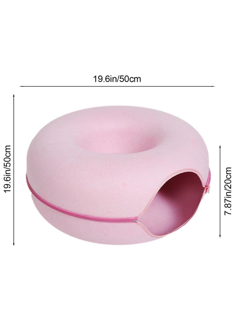 Generic 20In Cat Tunnel Bed for Indoor Cats,Removable Cat Nest,Indoor cat Hideout,Round Donut Felt Pet Nest,Semi-Closed Washable Cat Tunnel Nest, for All Dogs Cats(Pink, 50CM)  - Image 5