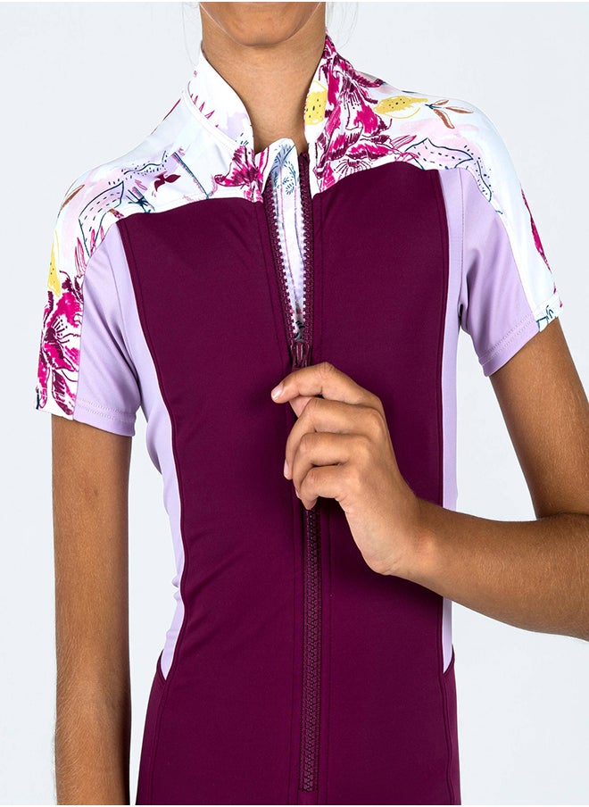 NABAIJI NABAIJI by DECATHLON, Girls Shorty Swimsuit Una Comfortable & Quick-Dry Violet  - Image 1