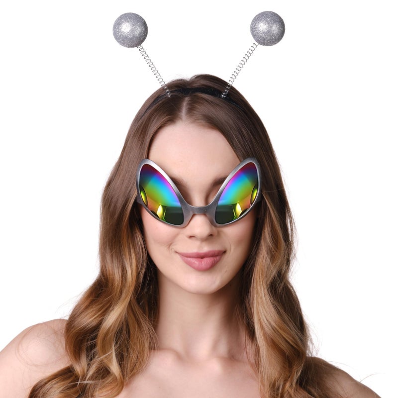 Cheerin Silver Alien Headband and Glasses - Martian Antenna Headband - Glitter Ball Head Boppers - Space Theme Costume - Alien Costume Accessories - Image 4