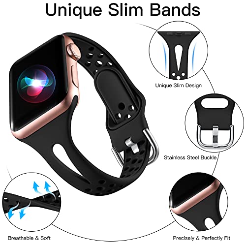 Getino Compatible with Apple Watch Bands 38mm 40mm 41mm 42mm for Women Men, Soft Durable Breathable Thin Slim Narrow Band for iWatch Series 11 10 9 8 7 6 5 4 3 2 1 SE 3/2/1, Black/Pink/Gray/White - Image 2