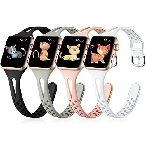 Getino Compatible with Apple Watch Bands 38mm 40mm 41mm 42mm for Women Men, Soft Durable Breathable Thin Slim Narrow Band for iWatch Series 11 10 9 8 7 6 5 4 3 2 1 SE 3/2/1, Black/Pink/Gray/White - Image 1