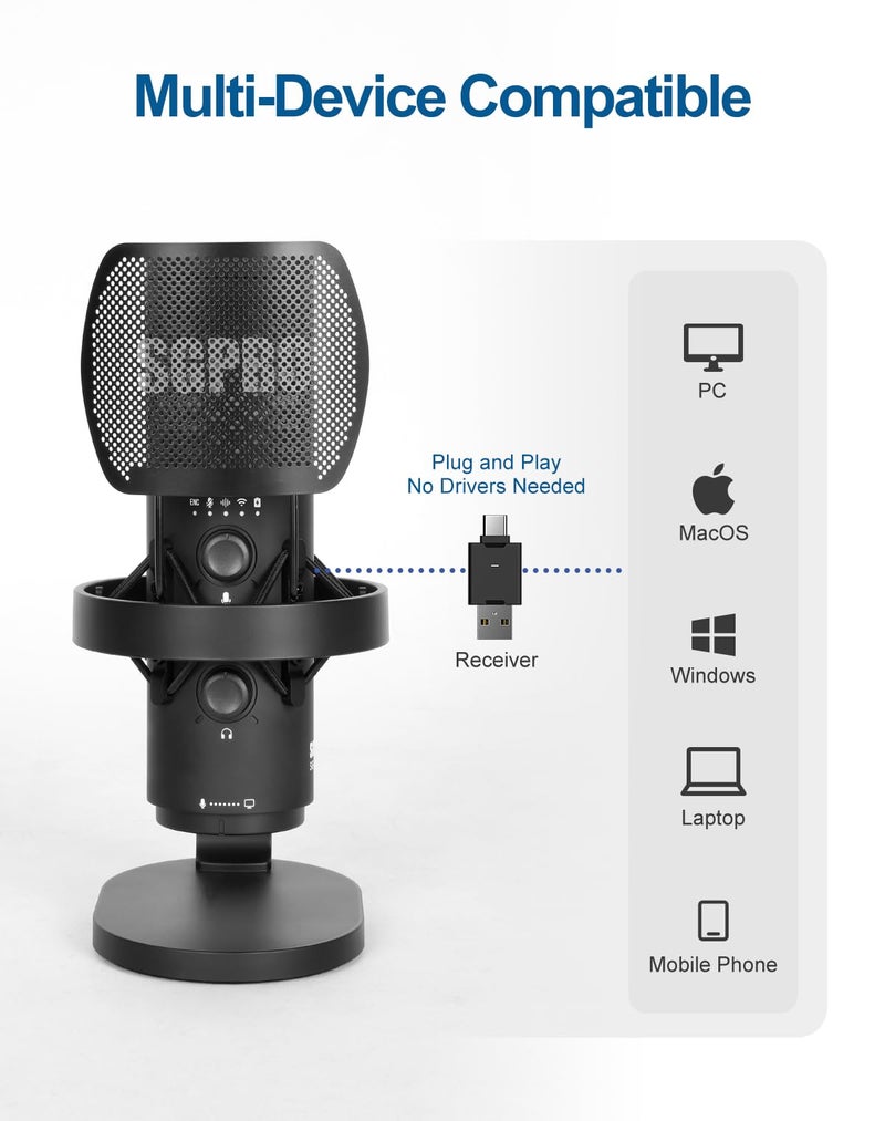 SGPRO Wireless USB Microphone for Streaming, Podcast, SG-CM25 Gaming Condenser Mic with RGB,Noise Cancellation, Tap to Mute, 24-bit/48kHz Recording, Includes Shock Mount & Pop Filter (PC/Mac/Mobile) - Image 2