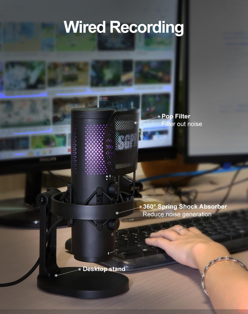 SGPRO Wireless USB Microphone for Streaming, Podcast, SG-CM25 Gaming Condenser Mic with RGB,Noise Cancellation, Tap to Mute, 24-bit/48kHz Recording, Includes Shock Mount & Pop Filter (PC/Mac/Mobile) - Image 3