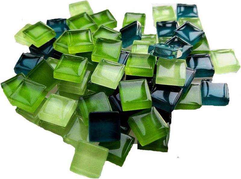 FAIRUO 100 Pieces Bulk Mosaic Tiles Assorted Color Opaque Mosaic Glass Crafts Supplies for DIY Picture Coaster Home Mosaic Decoration(1x1cm,Green Series) - Image 1