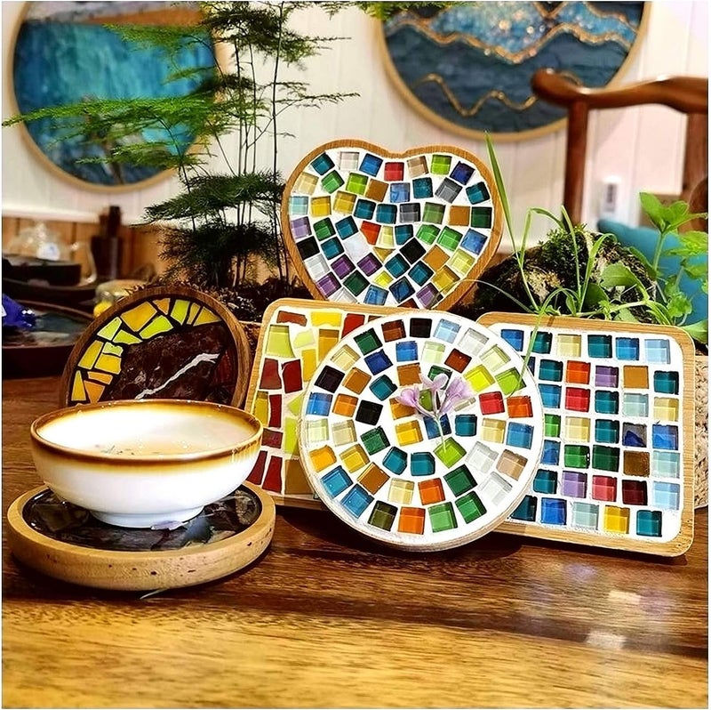 FAIRUO 100 Pieces Bulk Mosaic Tiles Assorted Color Opaque Mosaic Glass Crafts Supplies for DIY Picture Coaster Home Mosaic Decoration(1x1cm,Green Series) - Image 5