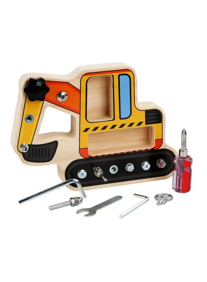 Montessori Early Education Wooden Puzzle Toy For Babies Cognitive Development Matching Blocks Unlocking Toys Children's Educational Tools-Color:Excavator Model - Image 1