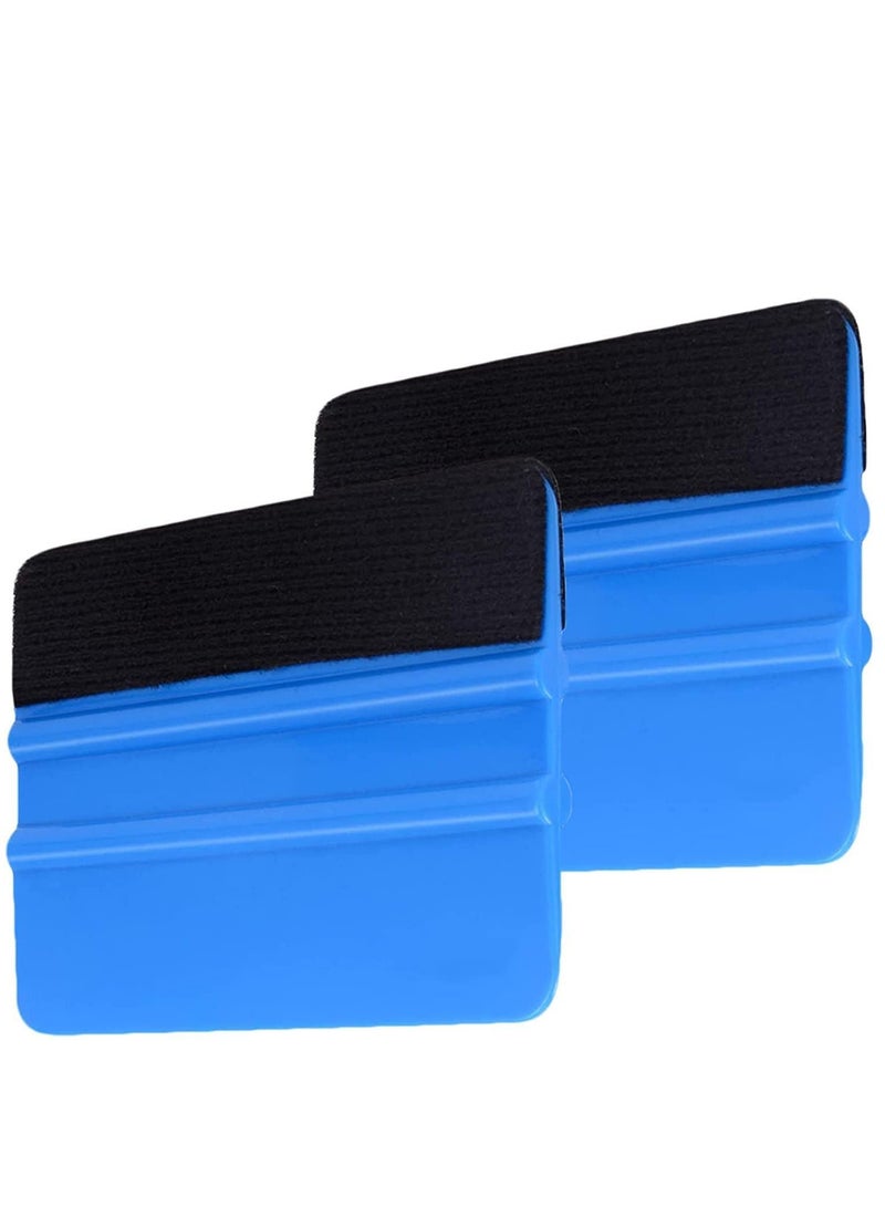 Y&D Felt Squeegee Tool Vinyl Graphic Decal Wrapping Car Film Wrap Scrape Wallpaper Installing Window Tint Craft Scraper with Black Fabric Edge, Blue 2Pc  - Image 1