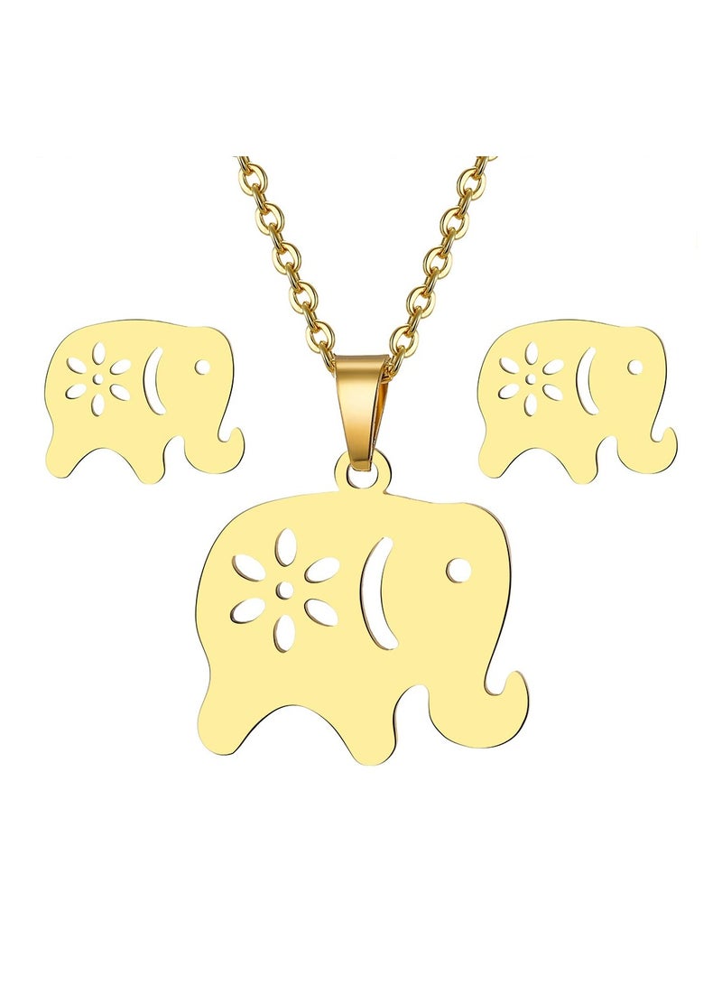 Goolsky Minimalist Hollow Out Stainless Steel Elephant Jewelry Set – 3PCS Necklace & Earrings Cute Animal-Inspired Gift for Women’s Daily Wear - Image 1