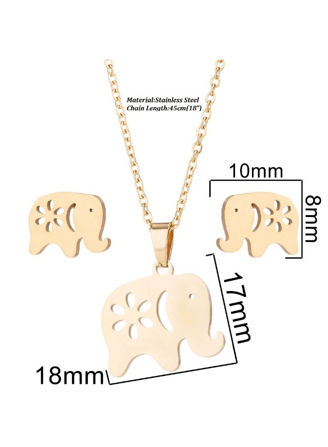 Goolsky Minimalist Hollow Out Stainless Steel Elephant Jewelry Set – 3PCS Necklace & Earrings Cute Animal-Inspired Gift for Women’s Daily Wear - Image 5