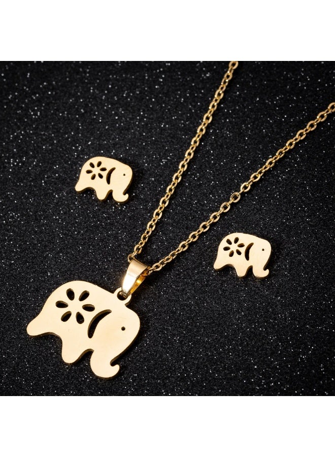 Goolsky Minimalist Hollow Out Stainless Steel Elephant Jewelry Set – 3PCS Necklace & Earrings Cute Animal-Inspired Gift for Women’s Daily Wear - Image 4