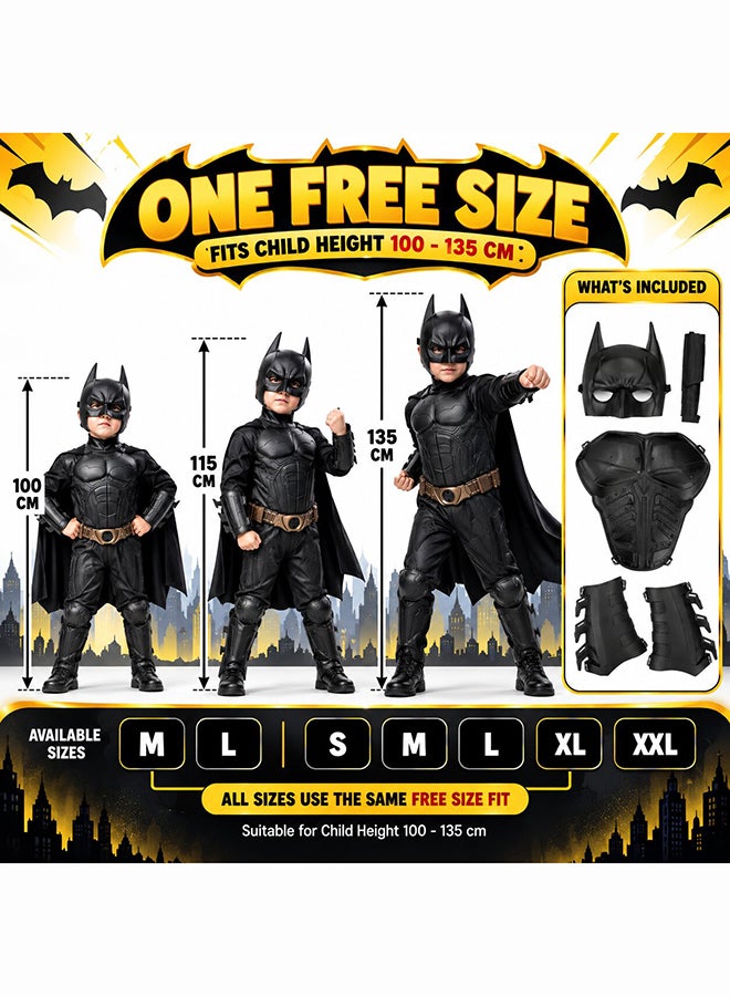 Kidzilla Kids Batman-Inspired Costume Set – Black Hero Suit With Cape, Mask & Utility-Style Accessories M - Image 4