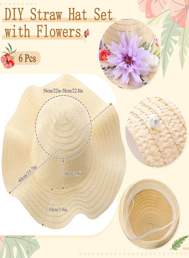 Funnysoft 6 Sets DIY Tea Party Straw Hats Kit DIY Straw Hat for Women Blank Sun Hats with Faux Flower Lace Ribbon for Adults Dress Up Party Camping Picnic Beach Trip Favor Crafts (Vivid Flower) - Image 4