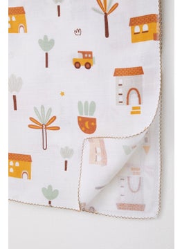 Breeze Newborn Baby Muslin Blanket Street Themed Tree Pattern Ecru  - Image 3