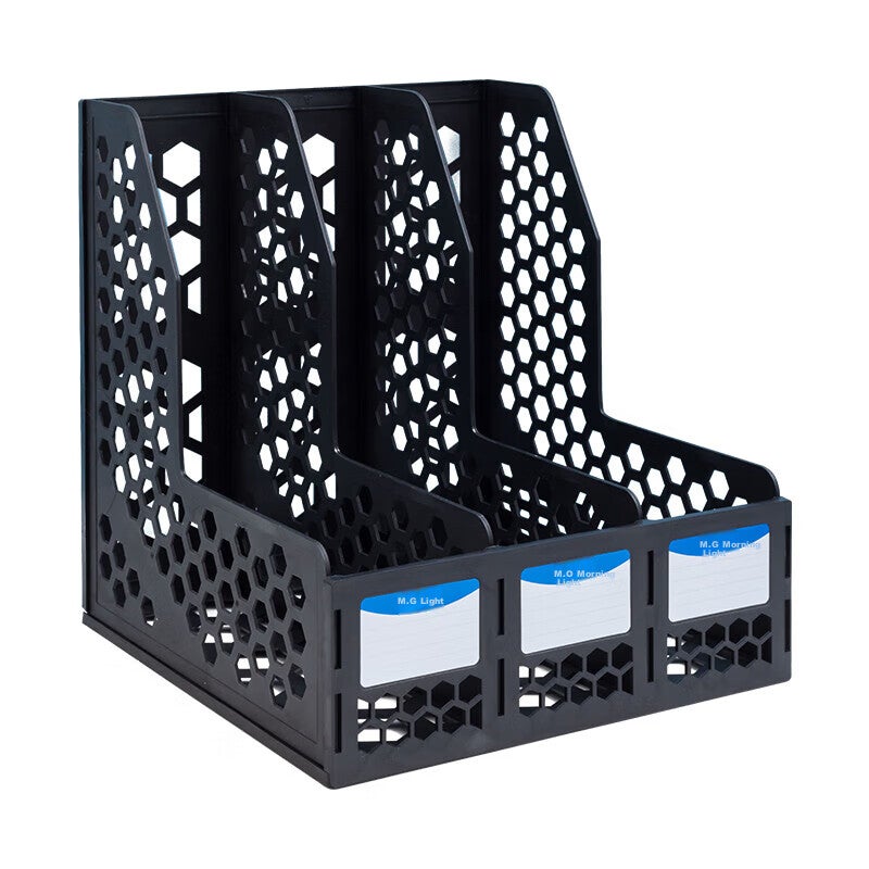 M&G Three-Tier Hollow Desktop File Organizer, Three-Column with Labels Stable File Tray/file Basket/document Holder, Black Single Pack ADM929R7A - Image 3