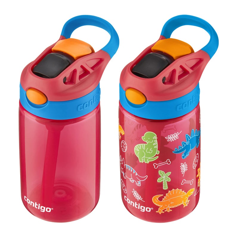 Contigo 14oz Kids Cleanable Water Bottle with Silicone Straw and Spill-Proof Lid, 2-Pack in Watermelon & Dinos, Dishwasher-Safe - Image 3