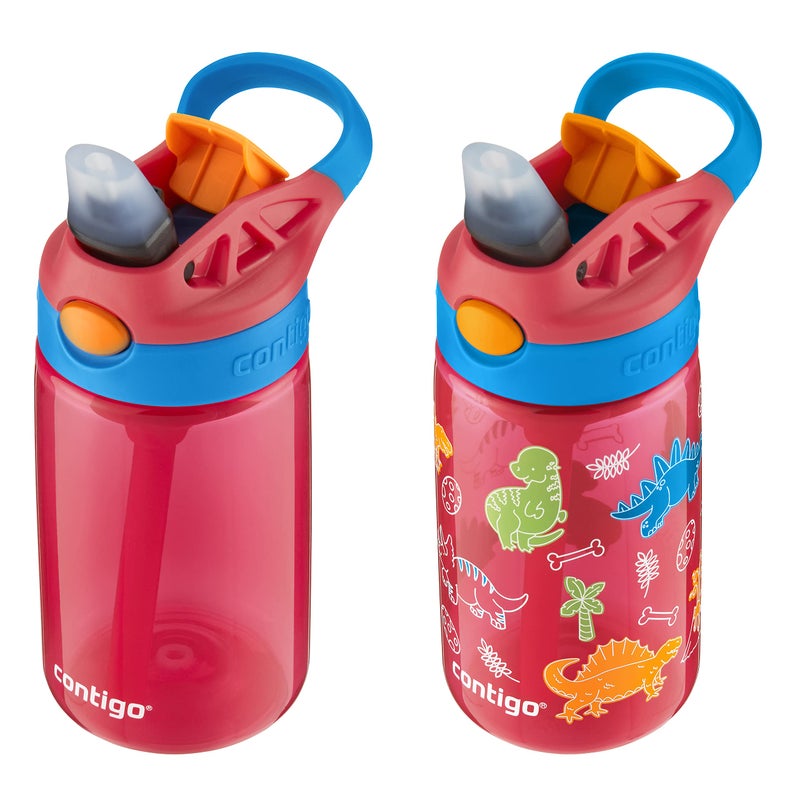 Contigo 14oz Kids Cleanable Water Bottle with Silicone Straw and Spill-Proof Lid, 2-Pack in Watermelon & Dinos, Dishwasher-Safe - Image 2