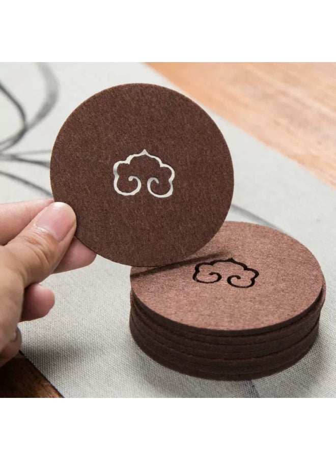 Generic Cross-border Creative Hollow Felt Tea Cup Mat Heat Insulation Anti-slip Mat Household Cup Holder Pot Mat Coaster Tea Mat Absorbent Quick-drying-Color:Dark Gray Clouds-Specifications:9cm-thickness 3mm  - Image 3
