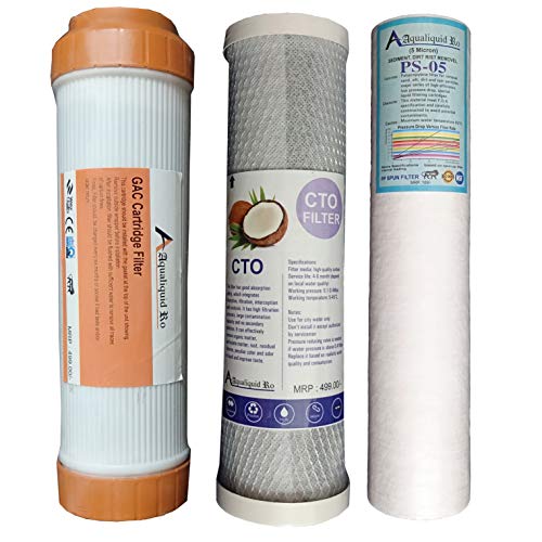AQUALIQUID RO Replacement CTO GAC PP Cartridges Filter Set 10 Inch for Under Sink RO Water Purifier - Removes Chlorine Bad Taste & Odor - 3 Pcs - Image 1