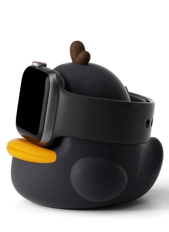 ELETIUO - Charger Stand Compatible with Apple Watch Series 49/46/45/44/42/41/40/38mm iWatch Ultra2/Ultra/10/9/8/SE2/7/6/SE/5/4/3/2/1,Cute Duck Silicone Dock,Supports Night Stand Mode,Black - Image 1