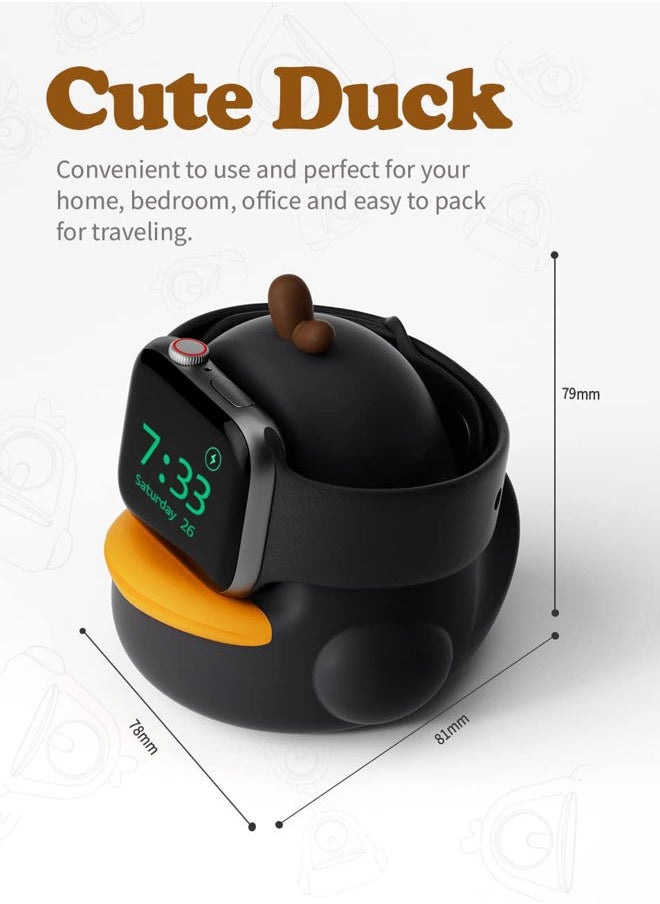 ELETIUO - Charger Stand Compatible with Apple Watch Series 49/46/45/44/42/41/40/38mm iWatch Ultra2/Ultra/10/9/8/SE2/7/6/SE/5/4/3/2/1,Cute Duck Silicone Dock,Supports Night Stand Mode,Black - Image 1