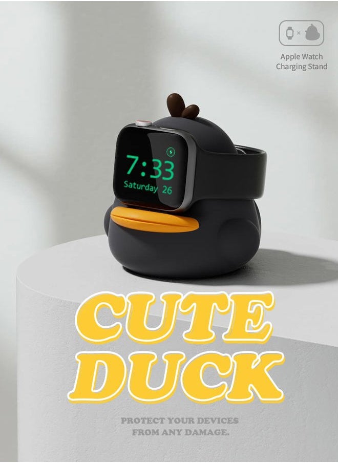 ELETIUO - Charger Stand Compatible with Apple Watch Series 49/46/45/44/42/41/40/38mm iWatch Ultra2/Ultra/10/9/8/SE2/7/6/SE/5/4/3/2/1,Cute Duck Silicone Dock,Supports Night Stand Mode,Black - Image 1