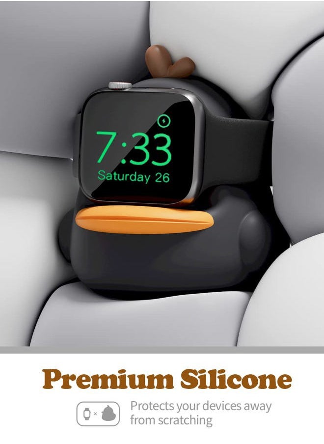 ELETIUO - Charger Stand Compatible with Apple Watch Series 49/46/45/44/42/41/40/38mm iWatch Ultra2/Ultra/10/9/8/SE2/7/6/SE/5/4/3/2/1,Cute Duck Silicone Dock,Supports Night Stand Mode,Black - Image 1