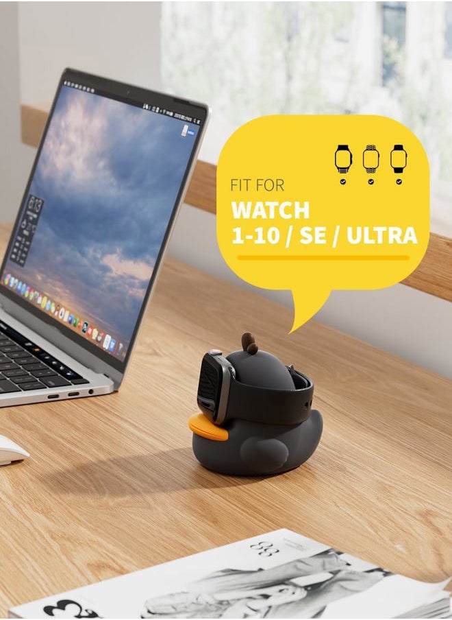 ELETIUO - Charger Stand Compatible with Apple Watch Series 49/46/45/44/42/41/40/38mm iWatch Ultra2/Ultra/10/9/8/SE2/7/6/SE/5/4/3/2/1,Cute Duck Silicone Dock,Supports Night Stand Mode,Black - Image 1