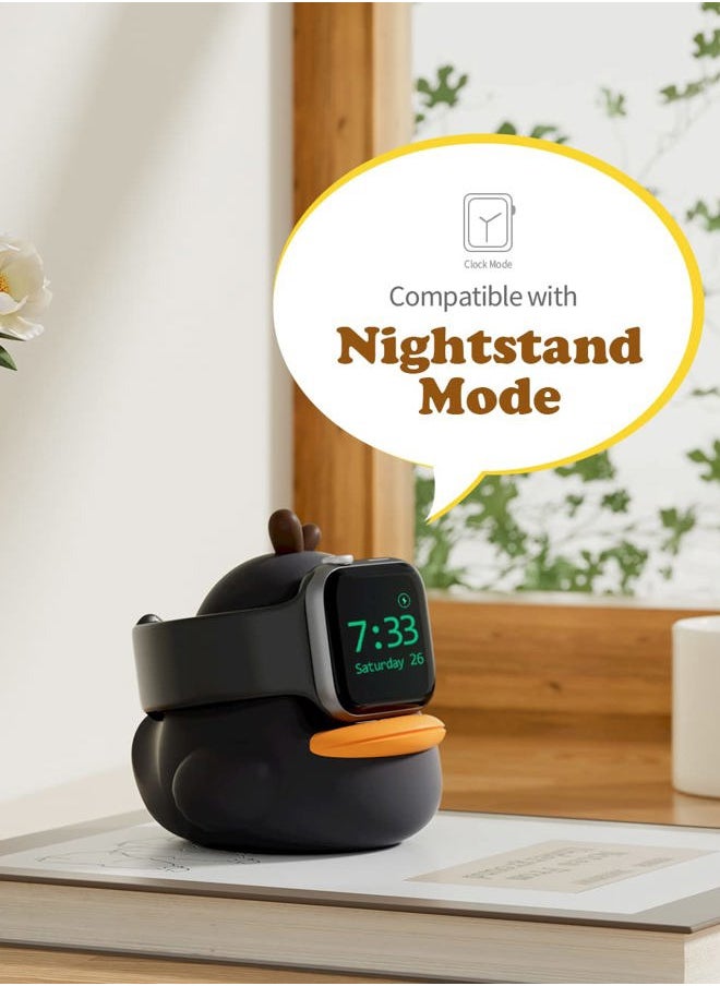 ELETIUO - Charger Stand Compatible with Apple Watch Series 49/46/45/44/42/41/40/38mm iWatch Ultra2/Ultra/10/9/8/SE2/7/6/SE/5/4/3/2/1,Cute Duck Silicone Dock,Supports Night Stand Mode,Black - Image 1