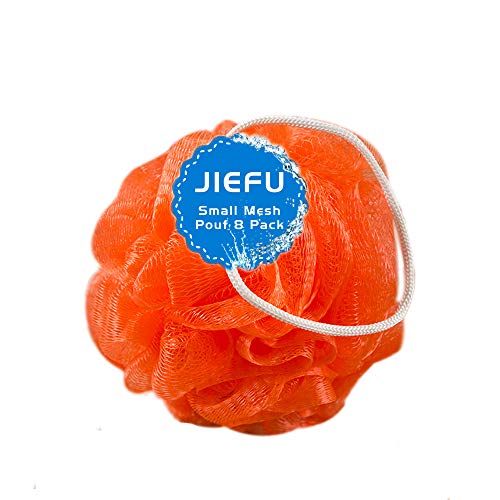 JIEFU Bath Sponges, Small Size Colorful Shower Sponges Exfoliating Mesh Pouf Bath Ball Body Scrubber for Kids Pack of 8 - Image 4