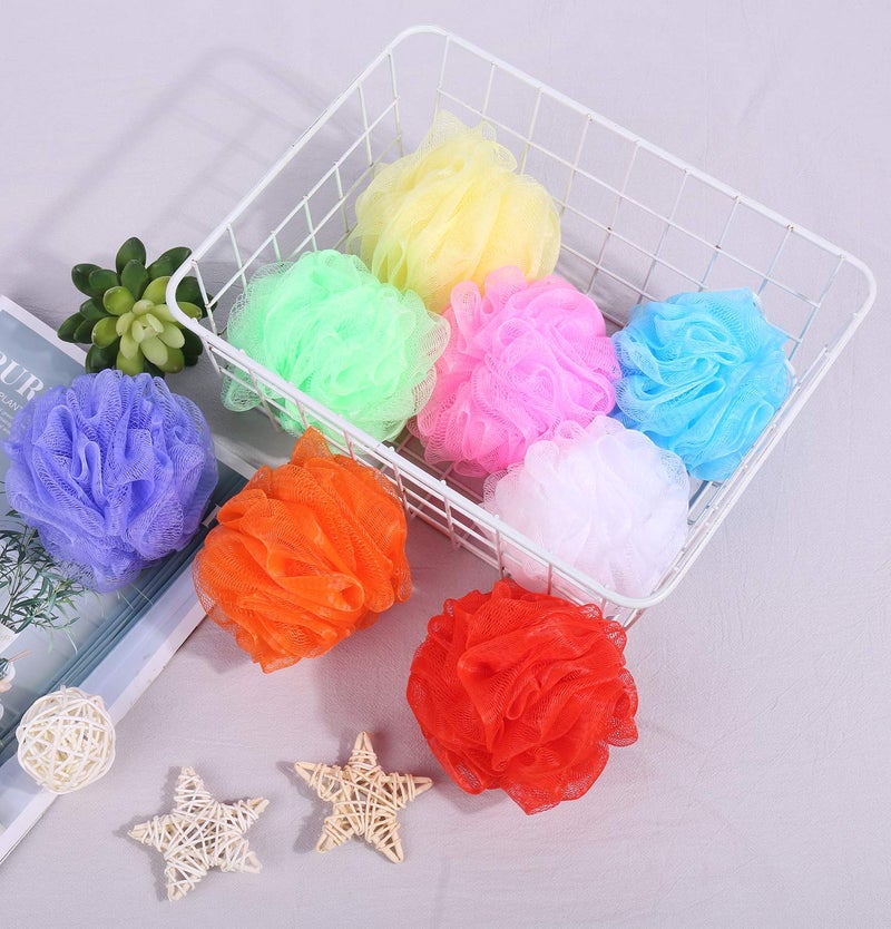 JIEFU Bath Sponges, Small Size Colorful Shower Sponges Exfoliating Mesh Pouf Bath Ball Body Scrubber for Kids Pack of 8 - Image 3