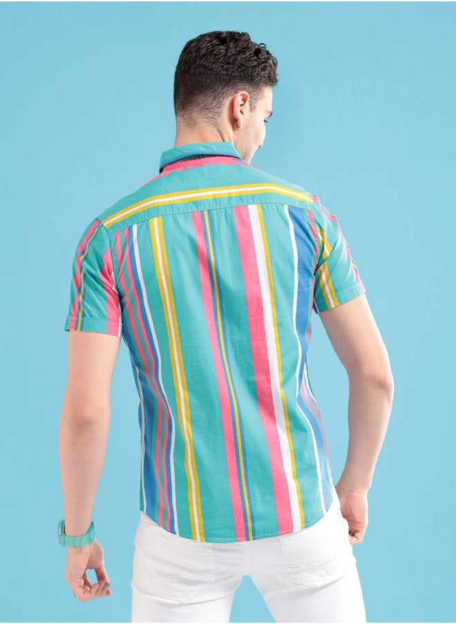 The Indian Garage Co Men Slim Fit Striped Half Sleeves Spread Collar Casual Shirt  - Image 2