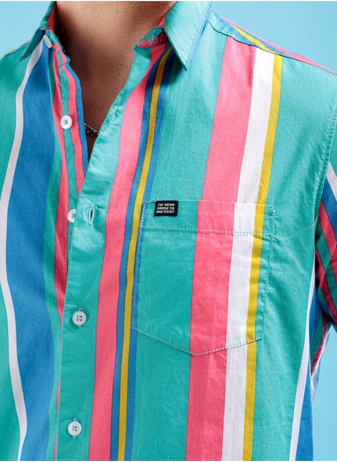 The Indian Garage Co Men Slim Fit Striped Half Sleeves Spread Collar Casual Shirt  - Image 4