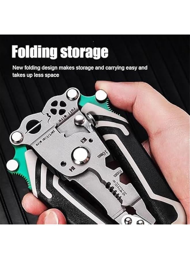 Multifunctional Foldable Wire Stripper Electrical Pliers, 18 in 1 Foldable Wire Stripper Wire Stripper Crimper Cable Cutter Pliers for Cutting and Pulling Wires Cable Scissors (Grey)