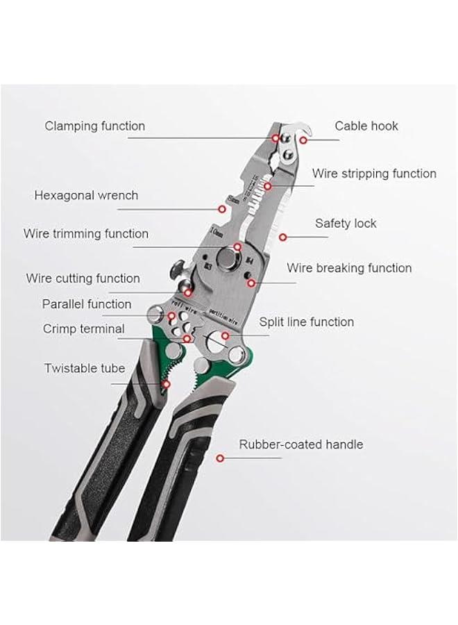 Multifunctional Foldable Wire Stripper Electrical Pliers, 18 in 1 Foldable Wire Stripper Wire Stripper Crimper Cable Cutter Pliers for Cutting and Pulling Wires Cable Scissors (Grey)