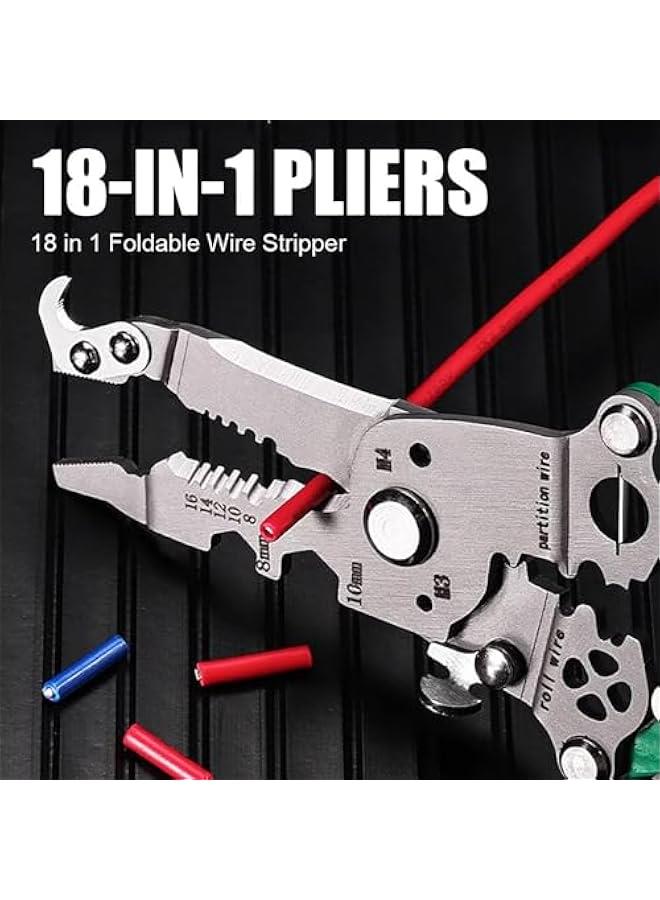 Multifunctional Foldable Wire Stripper Electrical Pliers, 18 in 1 Foldable Wire Stripper Wire Stripper Crimper Cable Cutter Pliers for Cutting and Pulling Wires Cable Scissors (Grey)