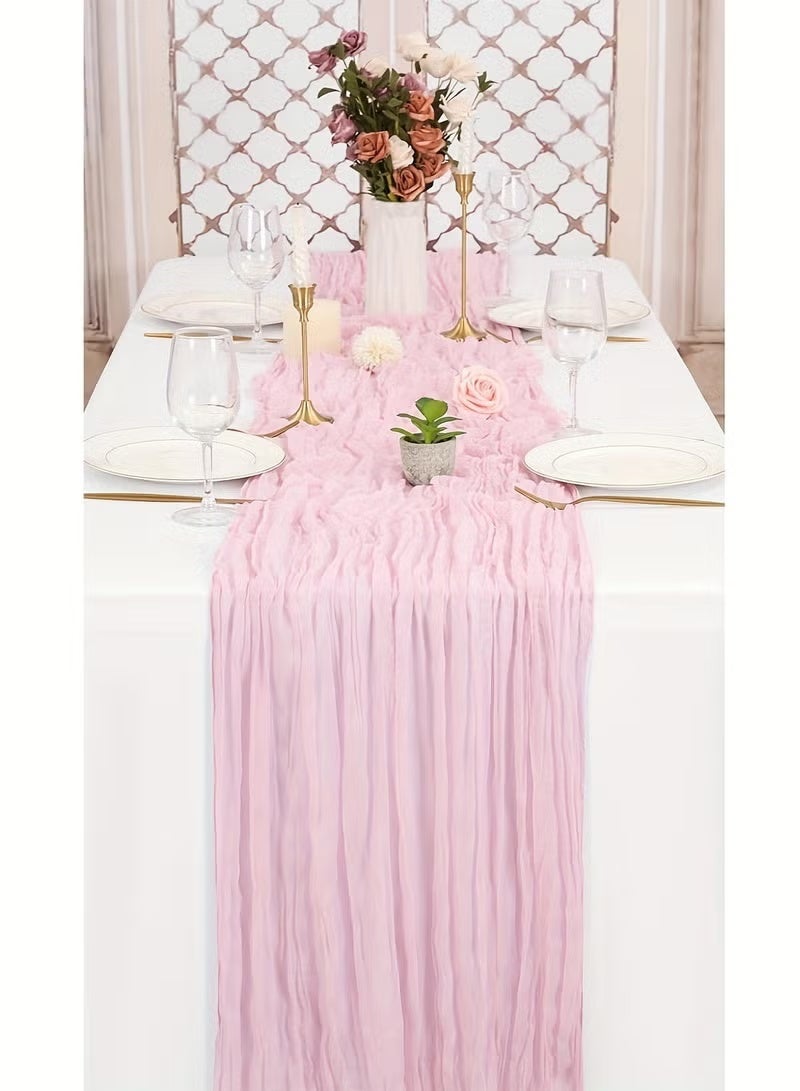 إيلاسار الجدول الشفاف الجاري قماش الشيشان لاستقبال حفل الزفاف حفل دش الزفاف ديكور الجدول المركزي 90 * 300 سم الوردي - Image 2