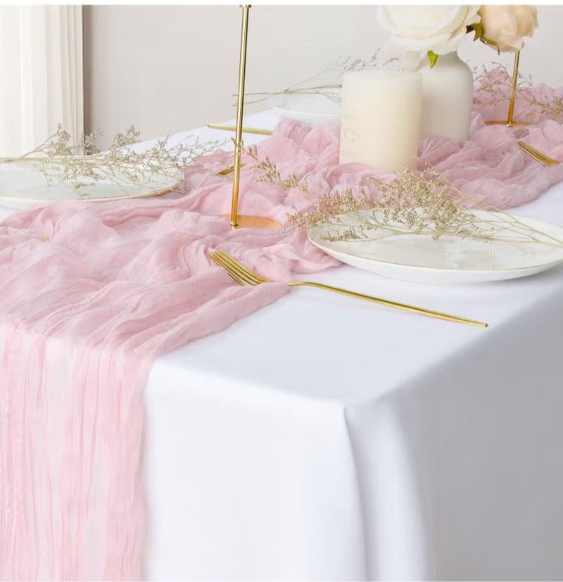 إيلاسار الجدول الشفاف الجاري قماش الشيشان لاستقبال حفل الزفاف حفل دش الزفاف ديكور الجدول المركزي 90 * 300 سم الوردي - Image 1
