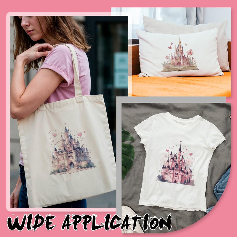 Dazoratix Castle Iron on Transfers - 22 Sheets Cute Pink DTF Ready to Press for T Shirts Bow Heat Patches Stickers Vinyl Decals Appliques for Girls Clothing Clothes Pillow Bag Decorations DIY Crafts - Image 5